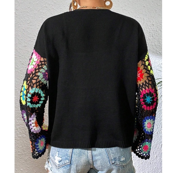 Boho Crochet Knit Open Front Oversized Cardigan - Picture 4 of 6